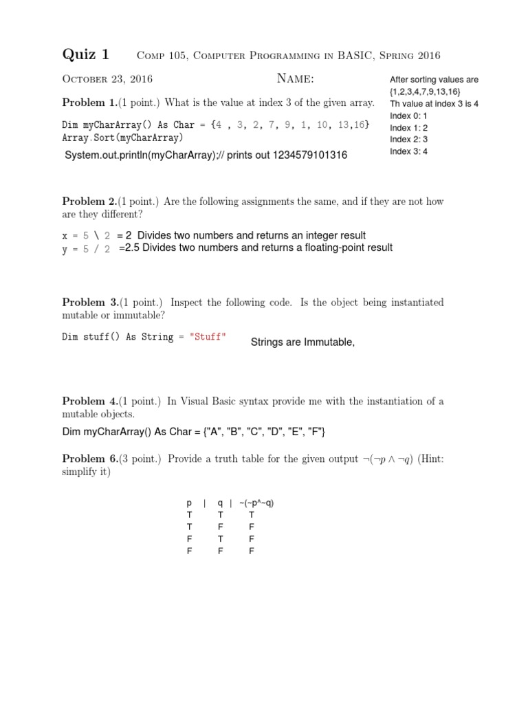 BASIC Programming Quiz Questions | PDF | Computers