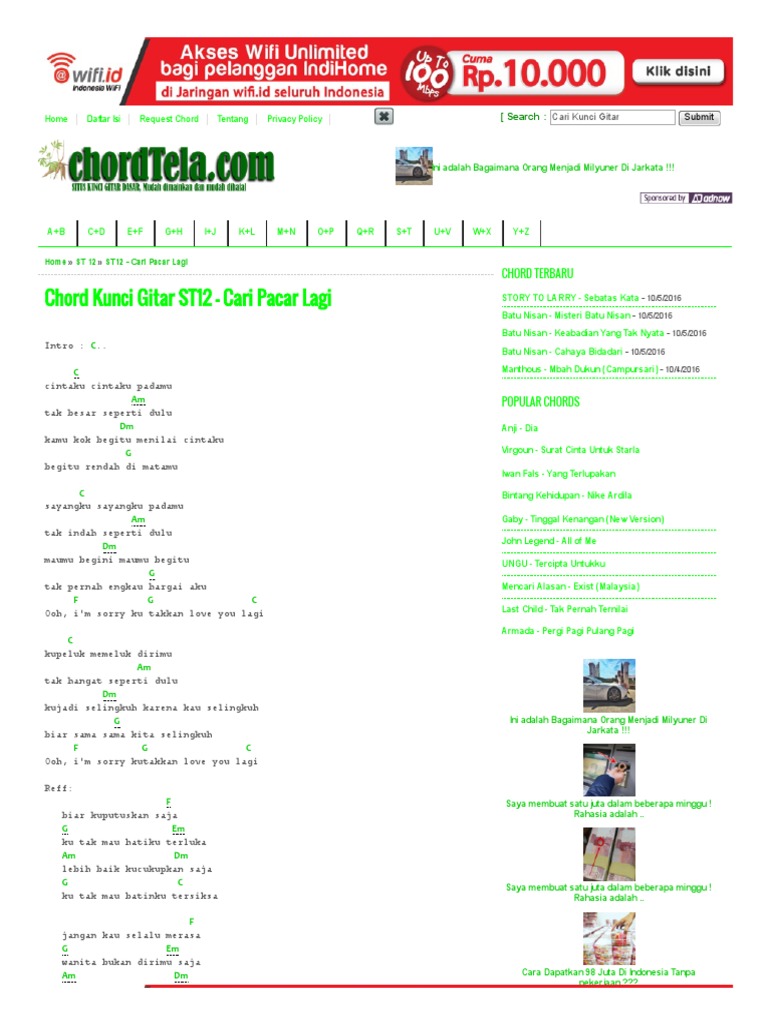 Lirik Lagu Dan Chord Cari Pacar Lagi St12 Zonakamu