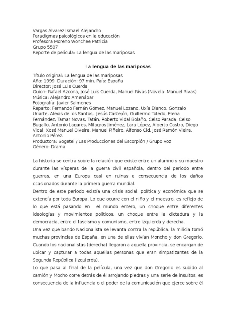 La Lengua De Las Mariposas Résumé