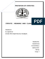 Interpretation of Statutes: Submitted To: Dr. Anju Berwal (Faculty, UILS, Panjab University, Chandigarh)