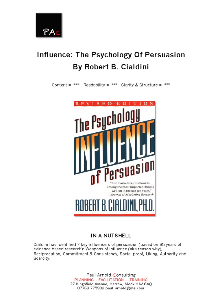 Influence - The Psychology of Persuasion | Persuasion | Sales