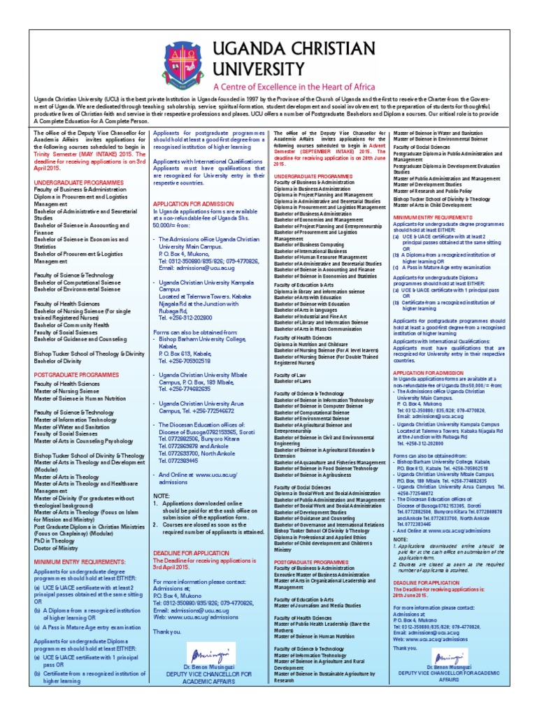 UCU courses May 2015 intake | PDF | Bachelor's Degree | Postgraduate ...