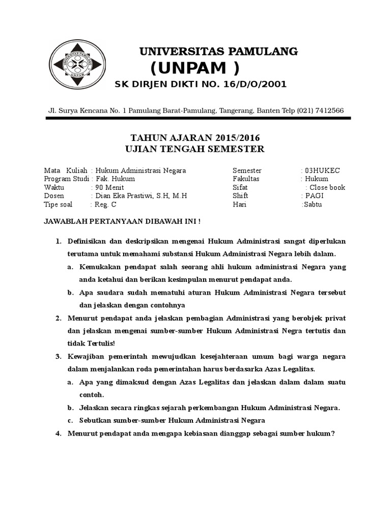 Contoh Soal Uts Hukum Administrasi Negara