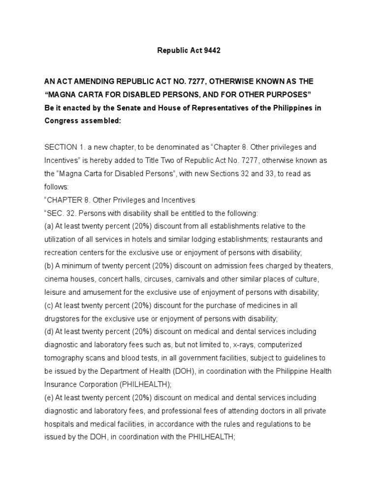 Amendments to RA 7277 for PWD Rights | PDF | Identity Document | Legal ...