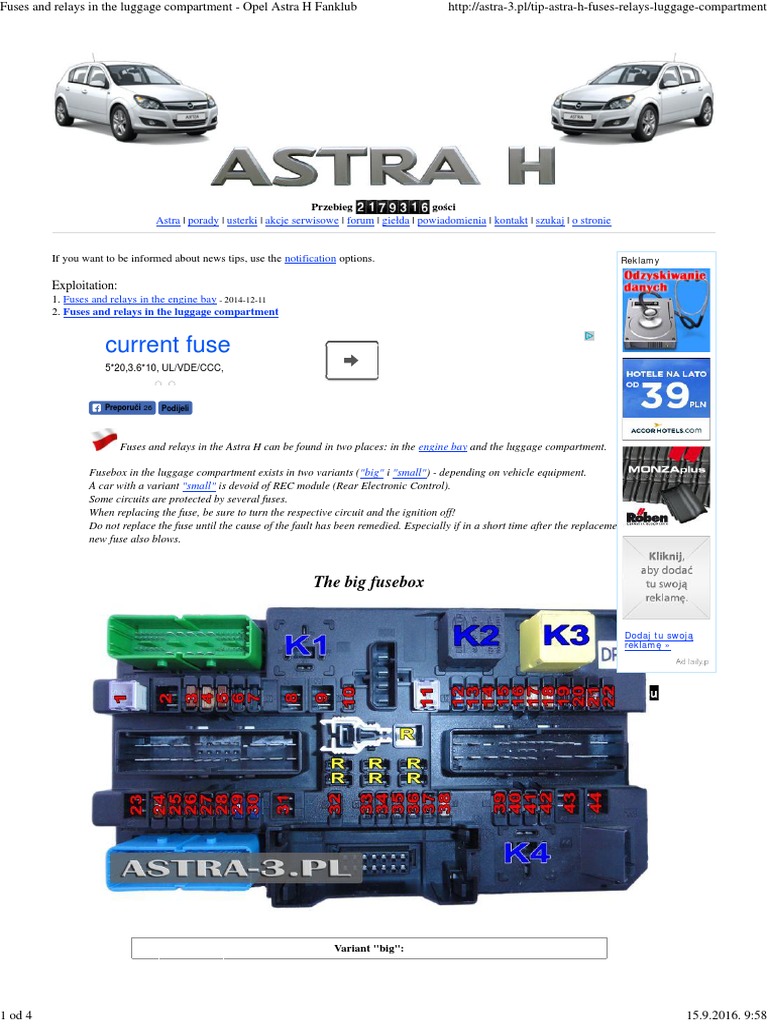 Fuses and Relays in the Luggage Compartment Opel Astra H Fanklub