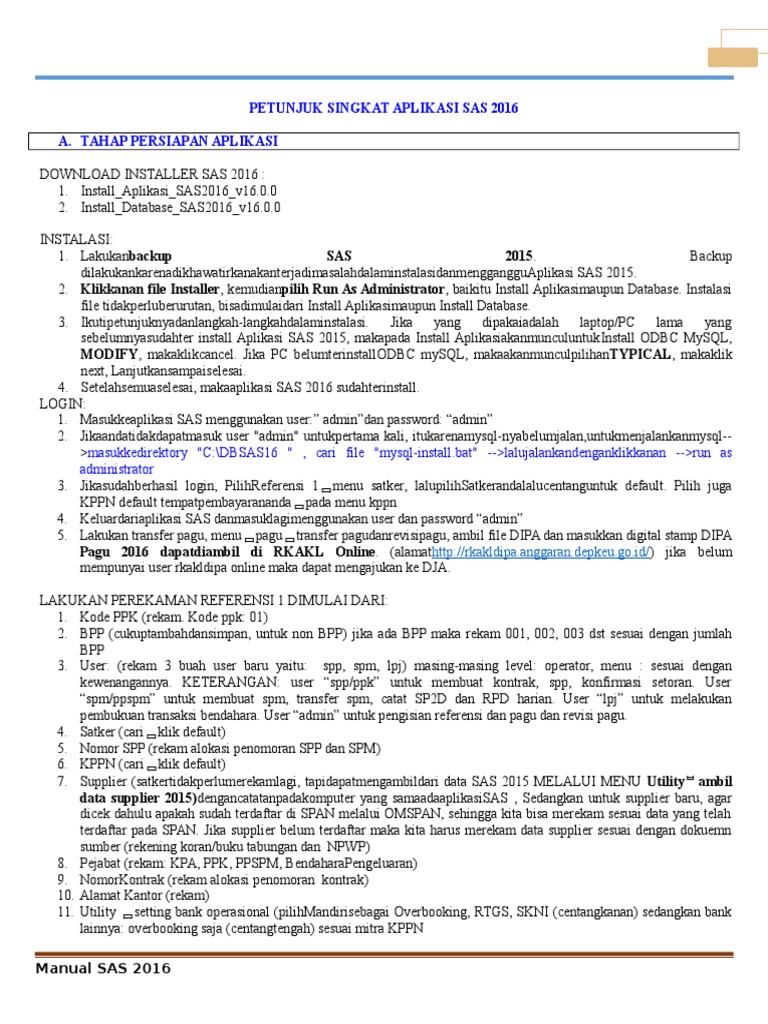 Panduan Instalasi dan Penggunaan SAS 2016 | PDF | Komputer