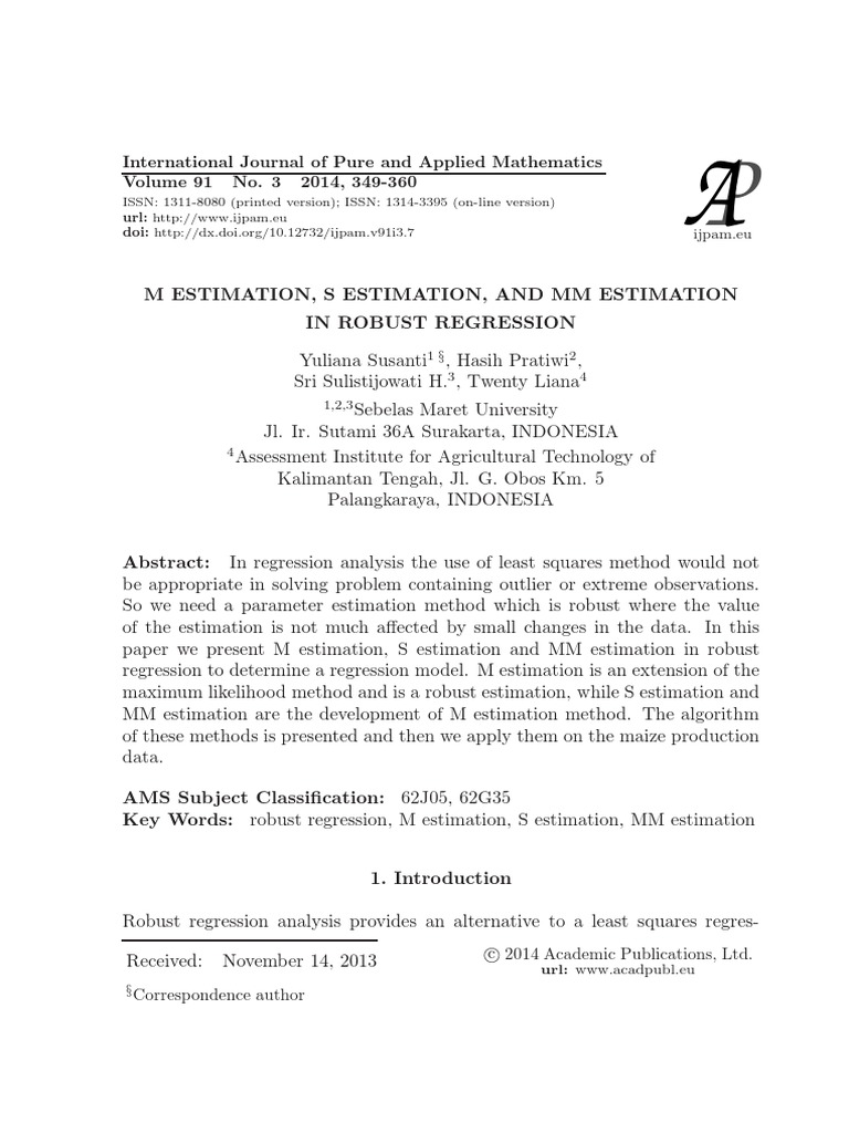 Robust Regression: M, S, and MM Estimation | PDF | Ordinary Least ...