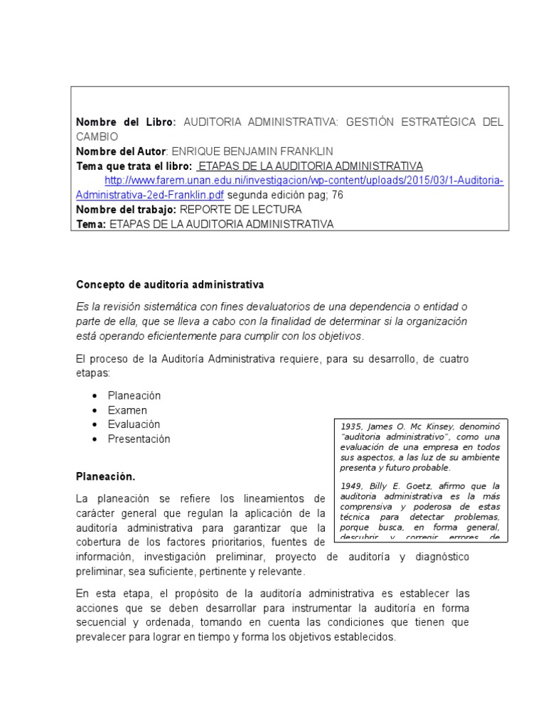 Etapas de La Auditoria Administrativa | PDF | Planificación | Auditoría ...