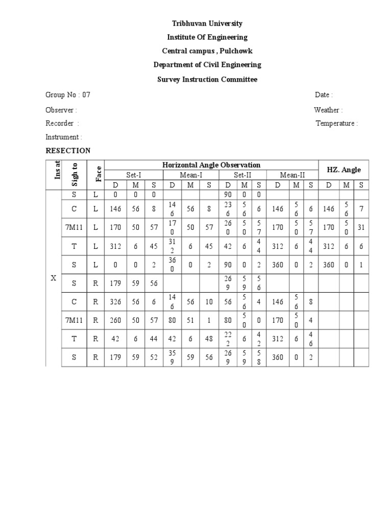 Civil Engineering Resection Survey Data | PDF