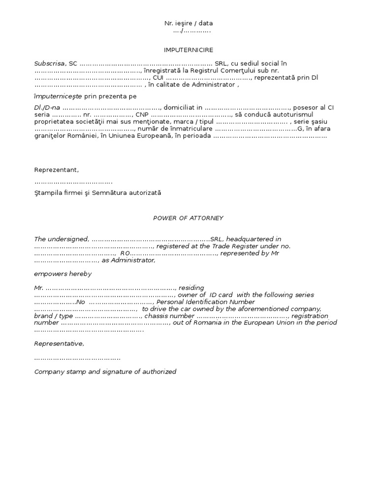 Model Imputernicire Auto Cursuri Online