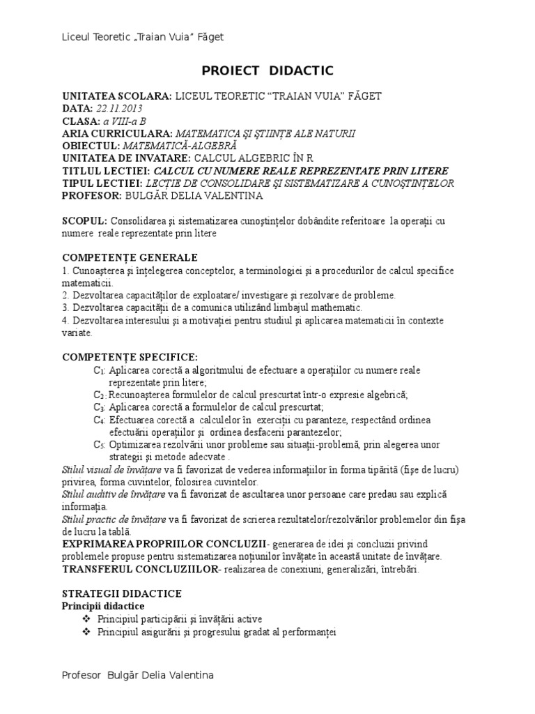 246 Proiect Didactic | PDF