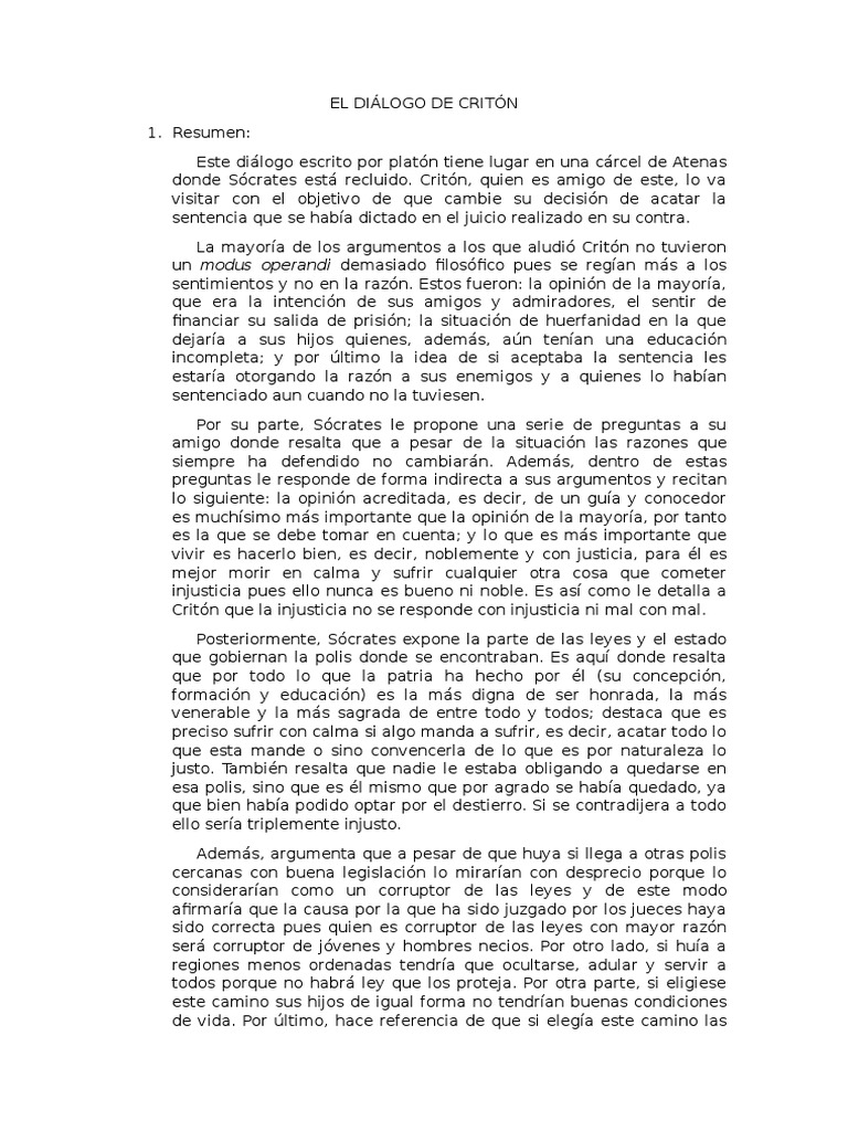 Diálogo de Critón: Justicia y Razón | PDF | Sócrates | Platón