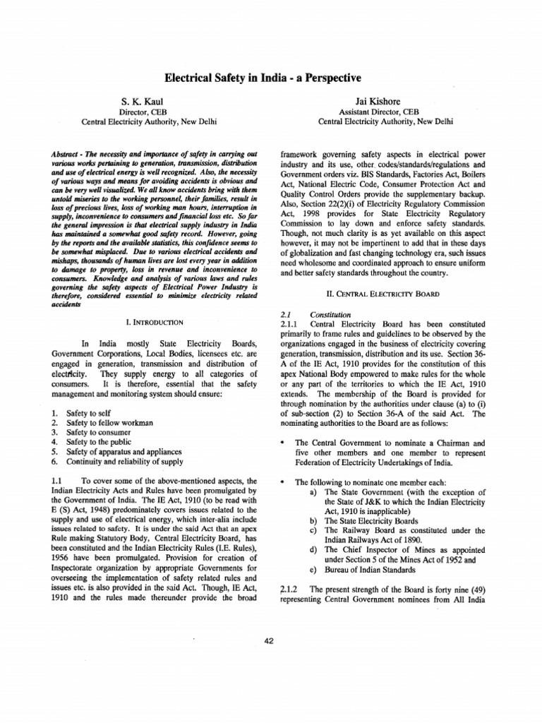 Electrical Safety Standards in India | PDF | Government Of India | Safety