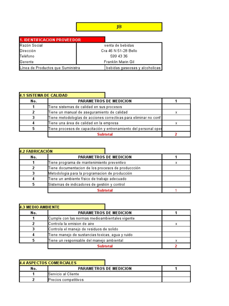 plantilla proveedores Servicio al cliente Calidad (Negocios)