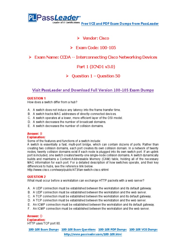 100-105 Exam Dumps and Study Guide | PDF | Network Switch | Duplex ...