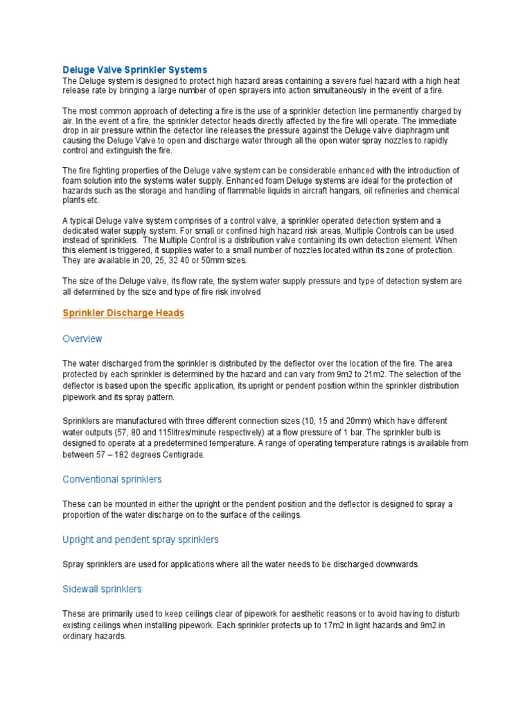 Deluge Valve Sprinkler System Overview | PDF | Fire Sprinkler System ...