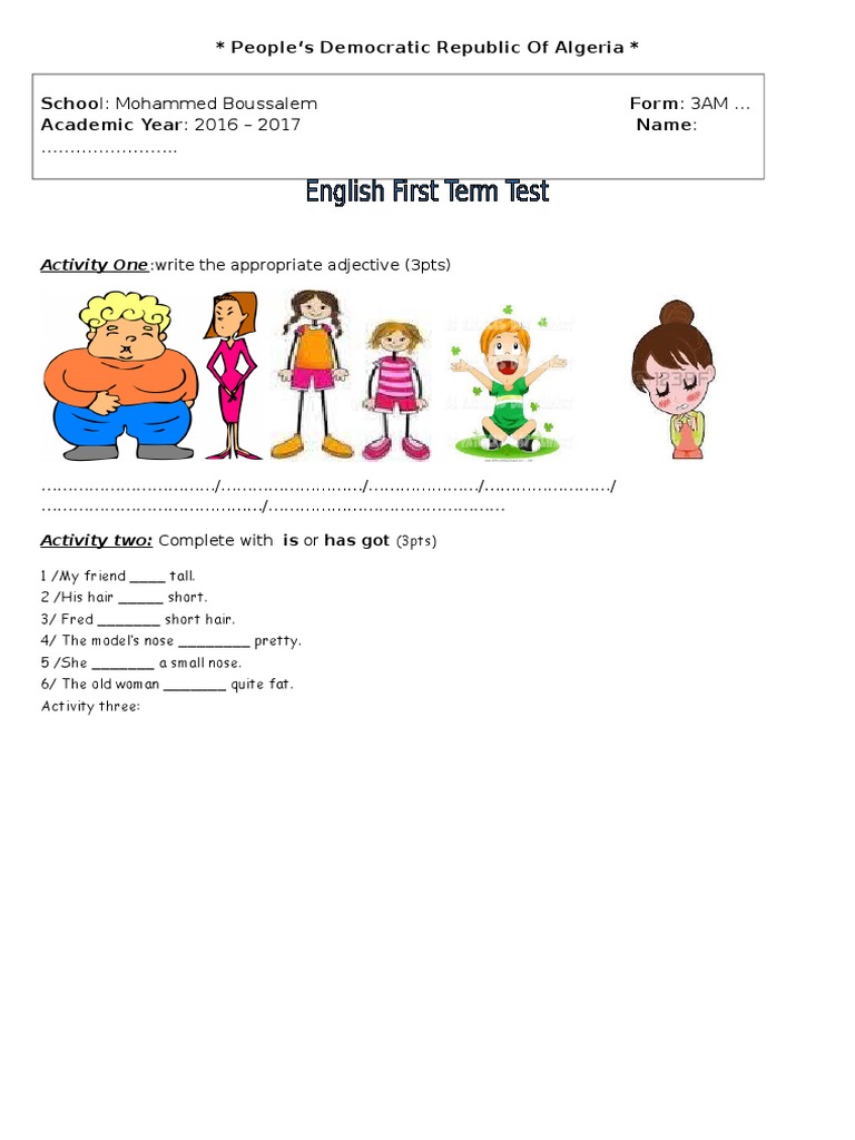 Test Apout Describing People | PDF