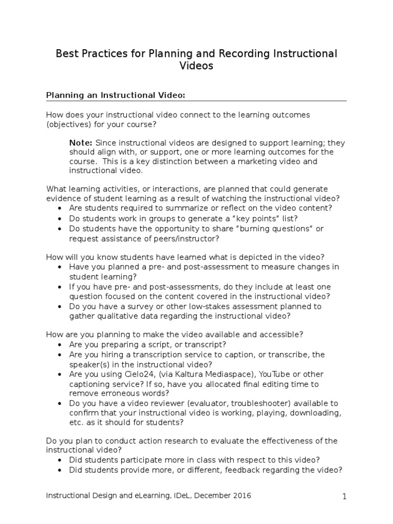 Best Practices for Instructional Videos | PDF | Instructional Design ...