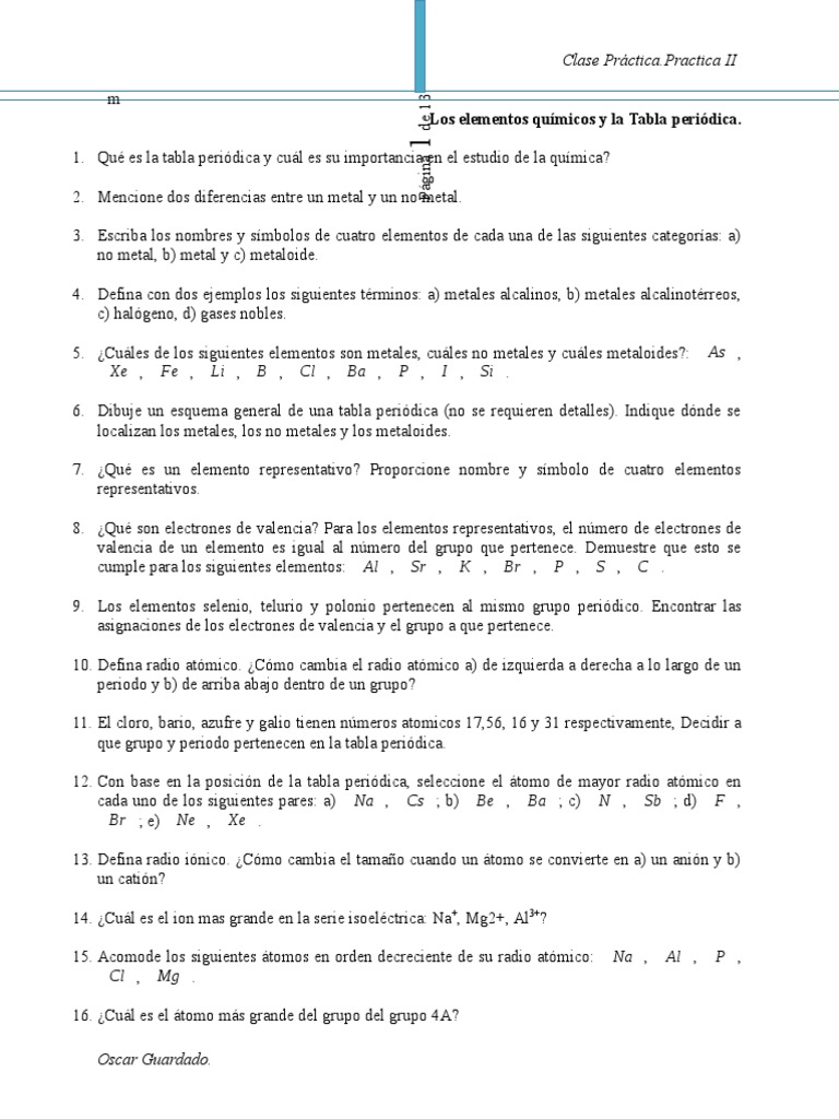 Guía Práctica Clase Practica 2 | PDF | Elementos químicos | Tabla periódica