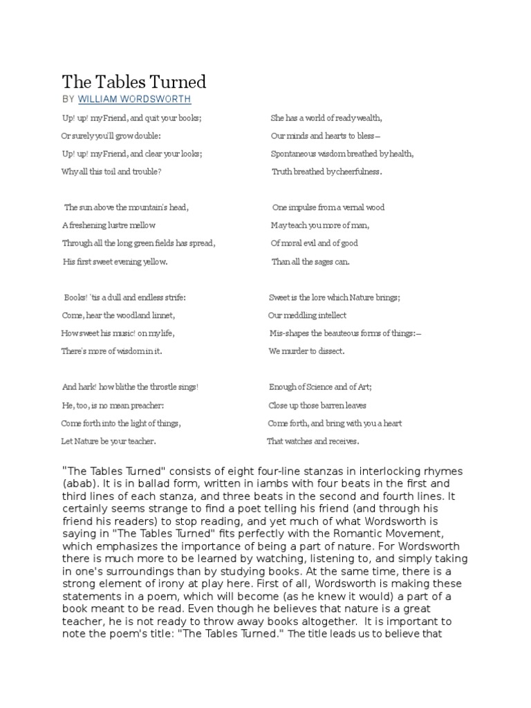 William wordsworth the tables turn essay in mla 08 picture