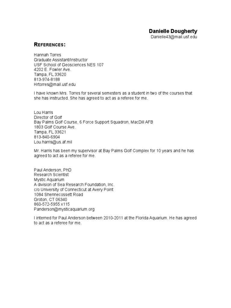 Professional References for Danielle Dougherty | PDF | Sports & Recreation