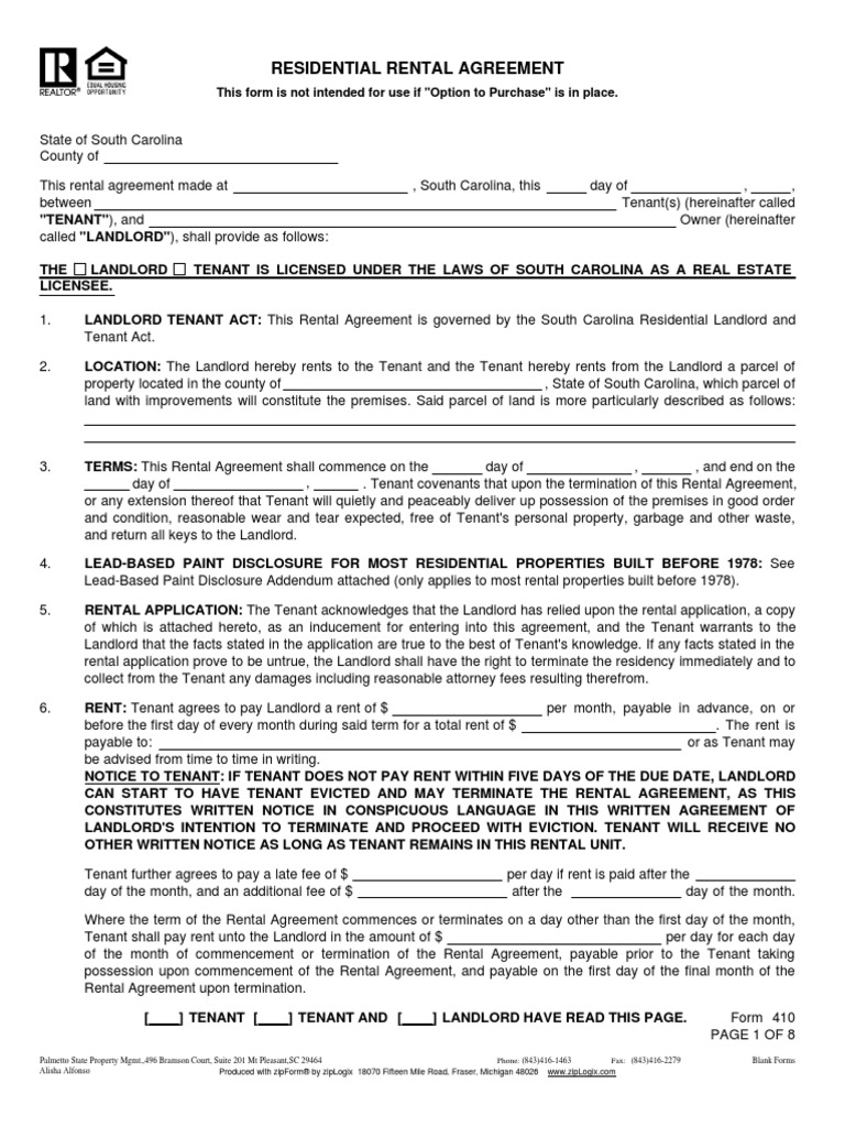 south-carolina-realtor-residential-lease-agreement.pdf | Lease ...