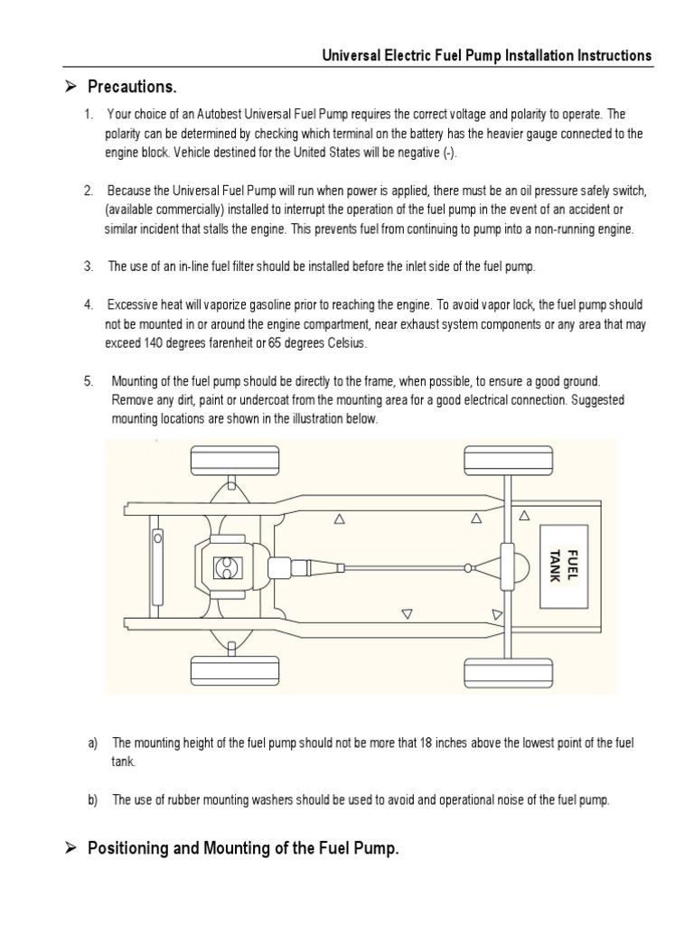 Universal Electric Fuel Pump Installation | Pump | Switch