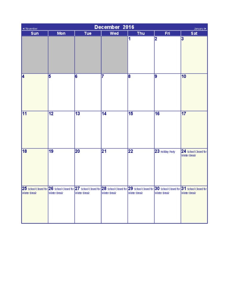 December 2016 Calendar | PDF