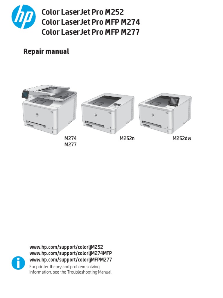 HP Color LaserJet Pro M252 M274MFP M277MFP Repair Manual | Copyright |  Office Equipment