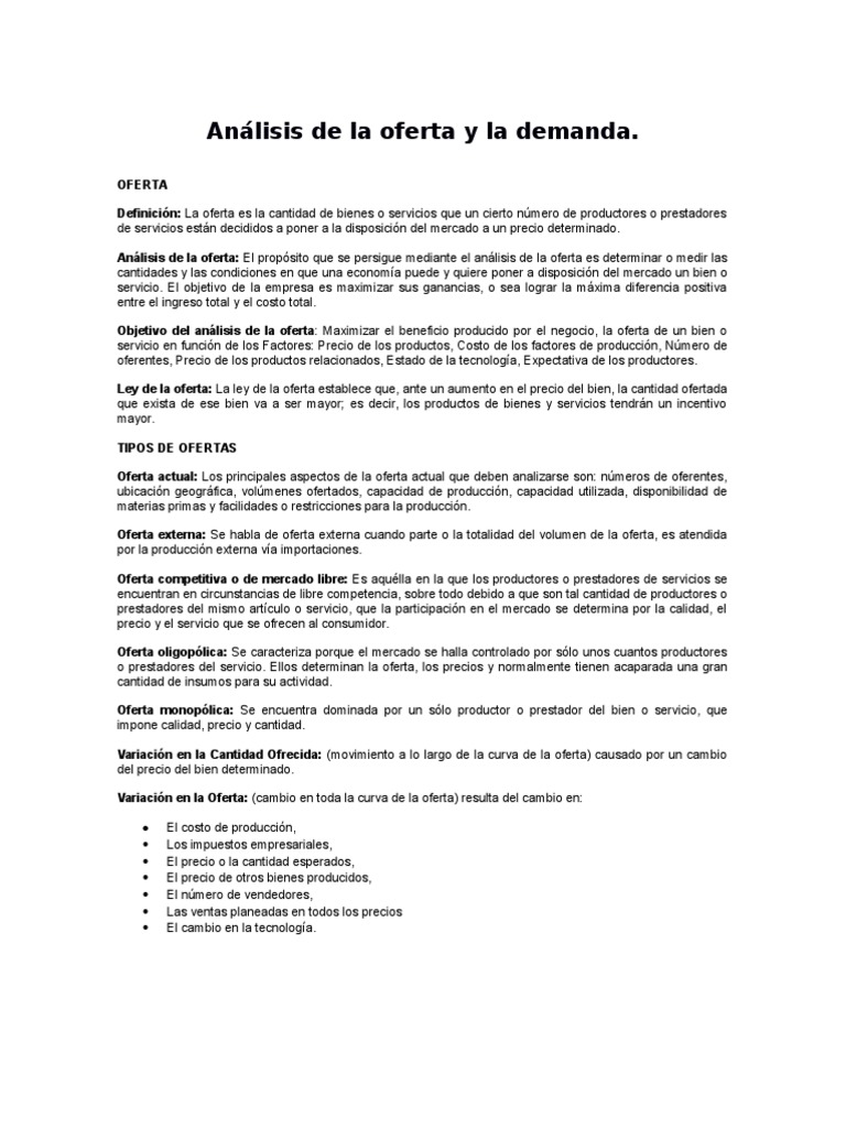 Análisis de La Oferta y La Demanda | PDF | Oferta (economía) | Precios