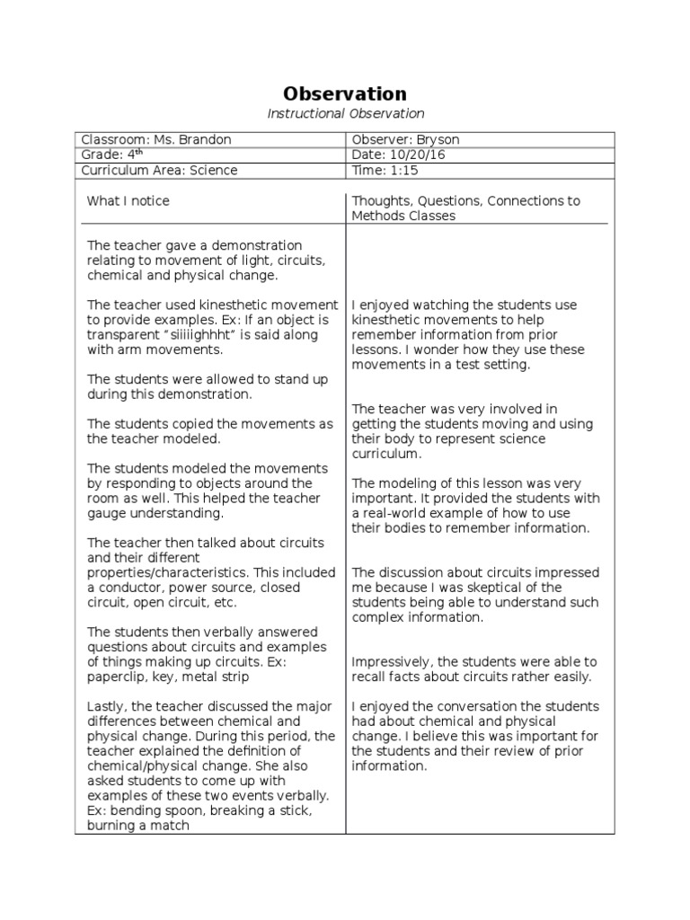 observation of science Educational Assessment Teachers