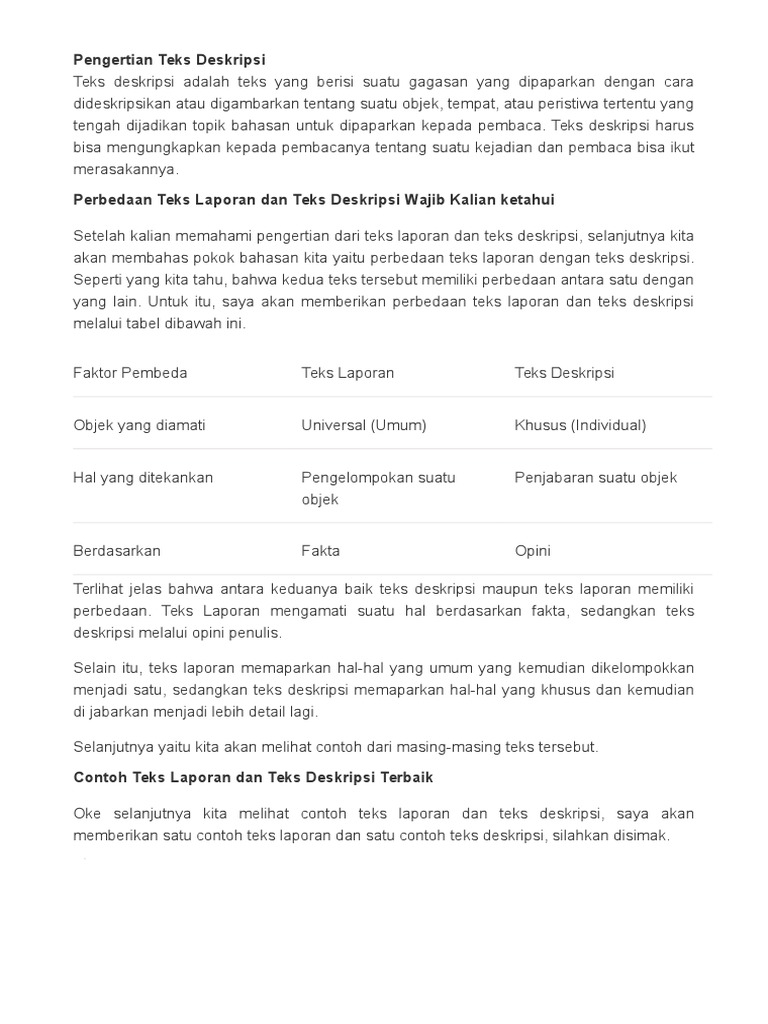 Perbedaan Teks Deskripsi Dan Teks Laporan