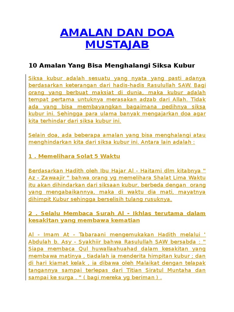 Amalan Dan Doa Mustajab Pdf