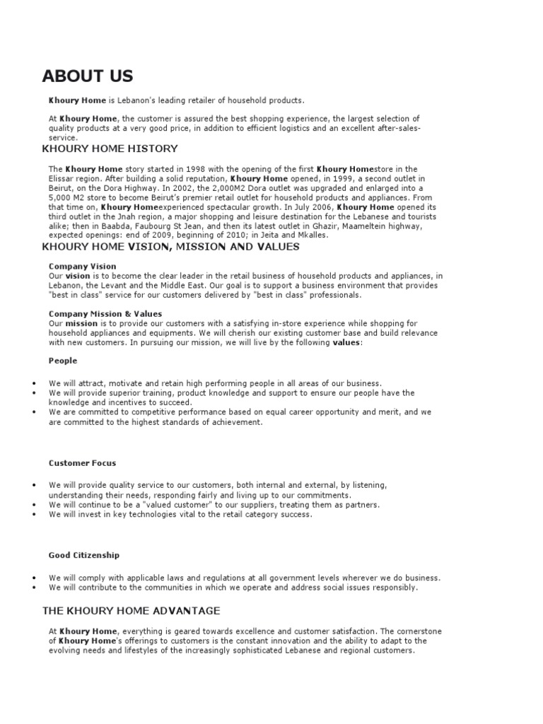 About Us Khoury Home History PDF Retail Finance & Money Management
