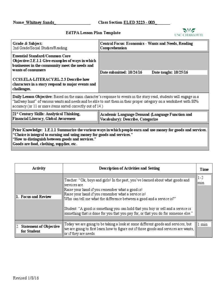 Name - Whitney Sands - Class Section Eled 3223 - 003 - Edtpa Lesson ...