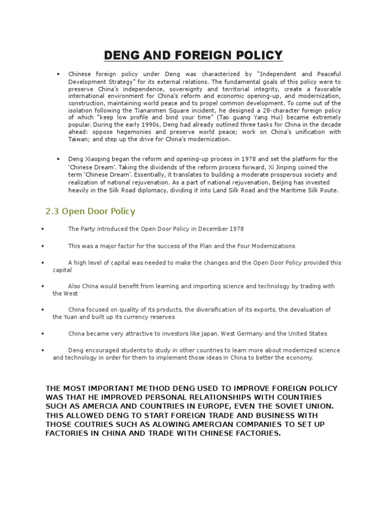 Deng And Foreign Policy Docx