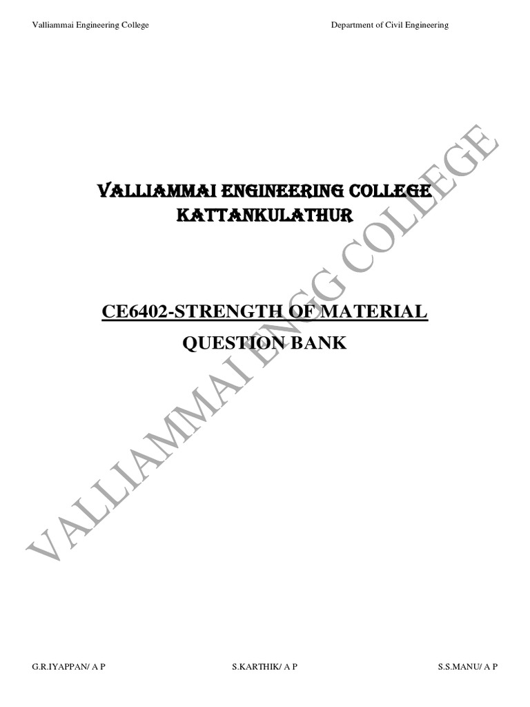 CE6402 Strength of Materials Question Bank | PDF | Bending | Beam ...