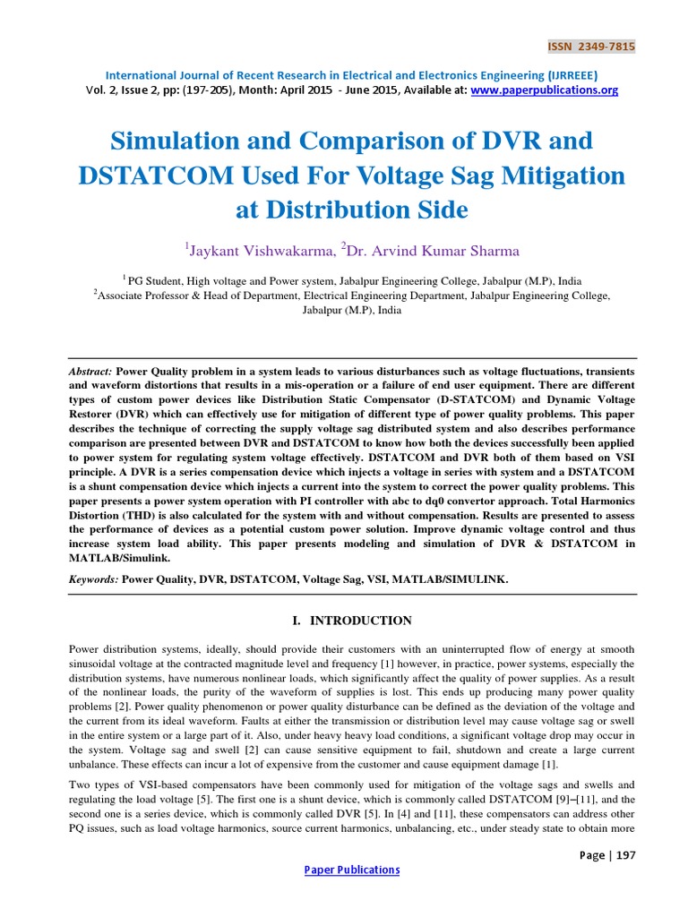 Voltage Sag Mitigation: DVR vs DSTATCOM | PDF | Power Inverter | Power ...