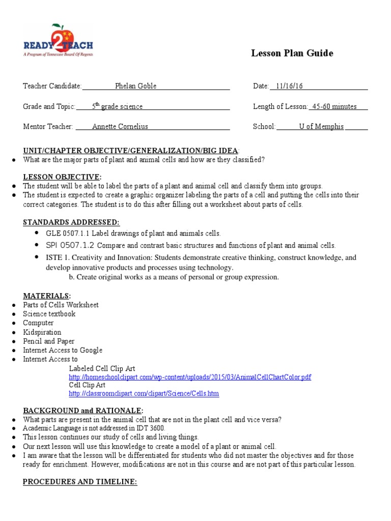 Lesson Plan Guide: Unit/Chapter Objective/Generalization/Big Idea | PDF ...