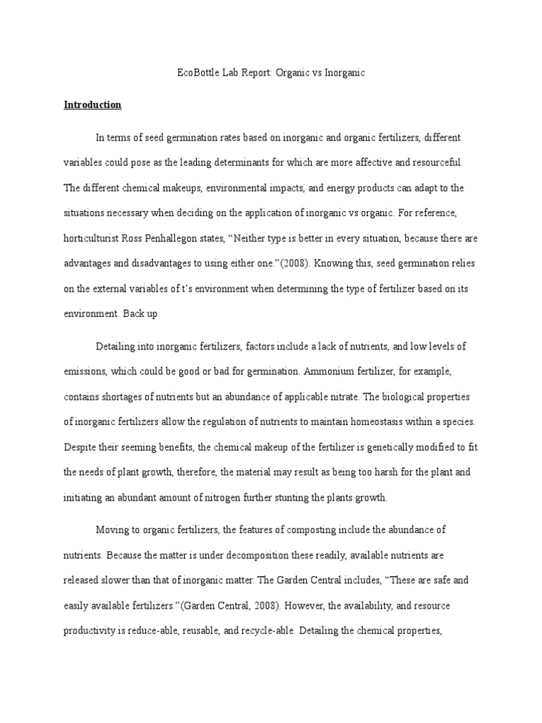 Ecobottle Lab Report Fertilizer Experiment