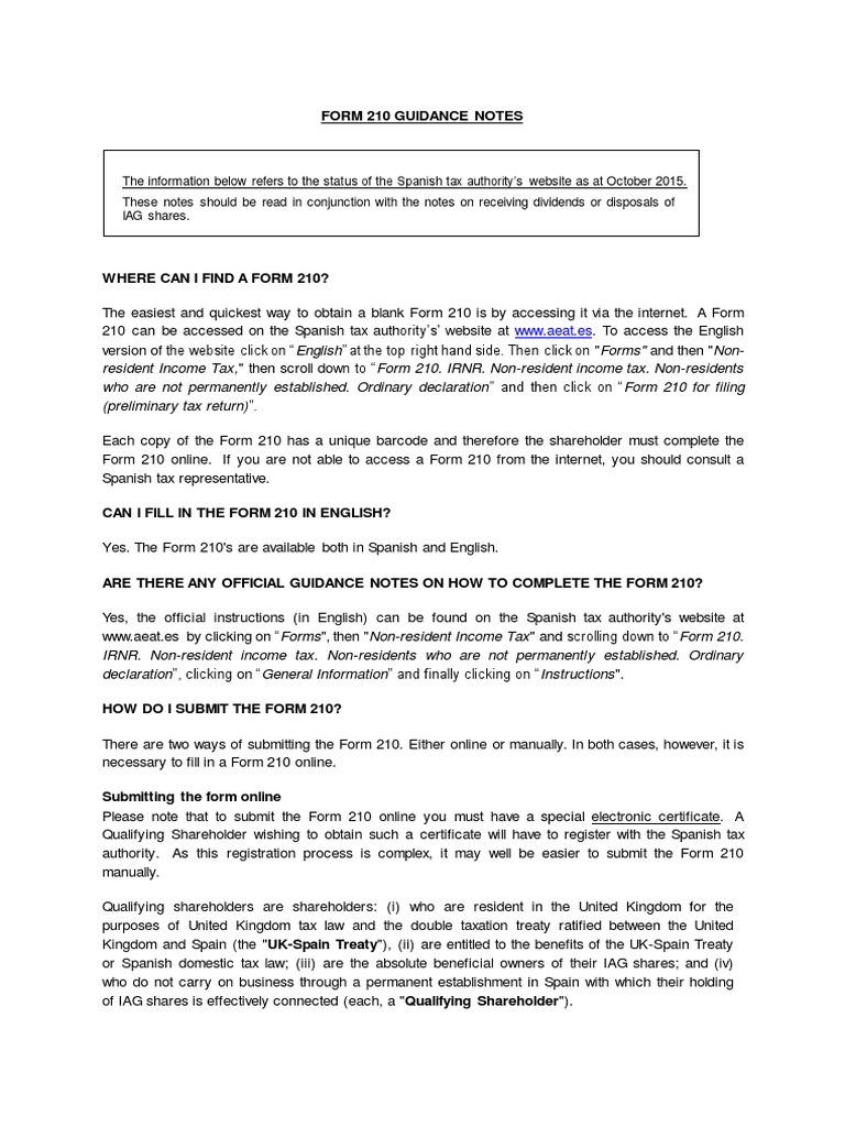 Form 210 Guidance for Non-Residents | PDF | Tax Return (United States ...