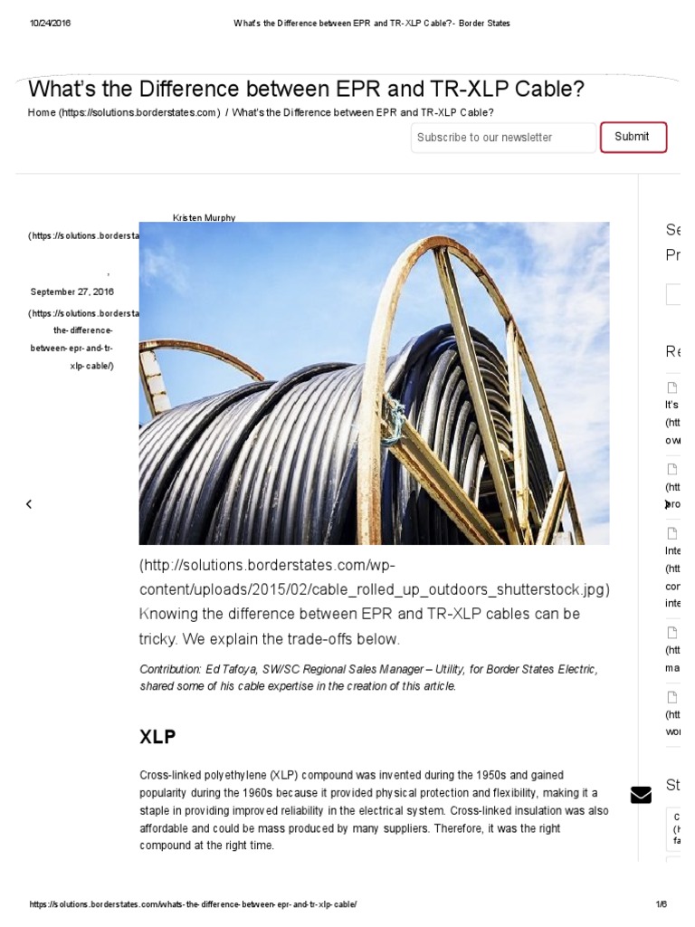 What S The Difference Between Epr And Tr Xlp Cable Border States Insulator Electricity Cable