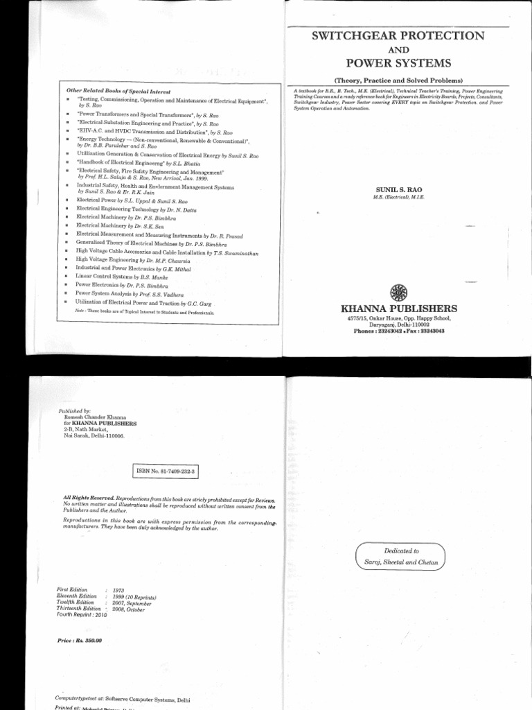 Switchgear and Protection by Sunil S. Rao PDF PDF