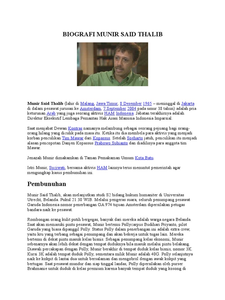 Biografi Munir Said Thalib, Pejuang HAM | PDF