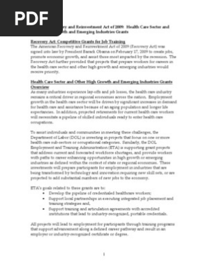 AARA Health Care Sector and High Growth Emerging Industries Grants Fact Sheet