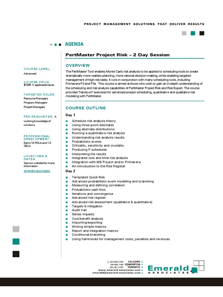 Pertmaster Project Risk - 2 Day Session: Courselevel | PDF | Business