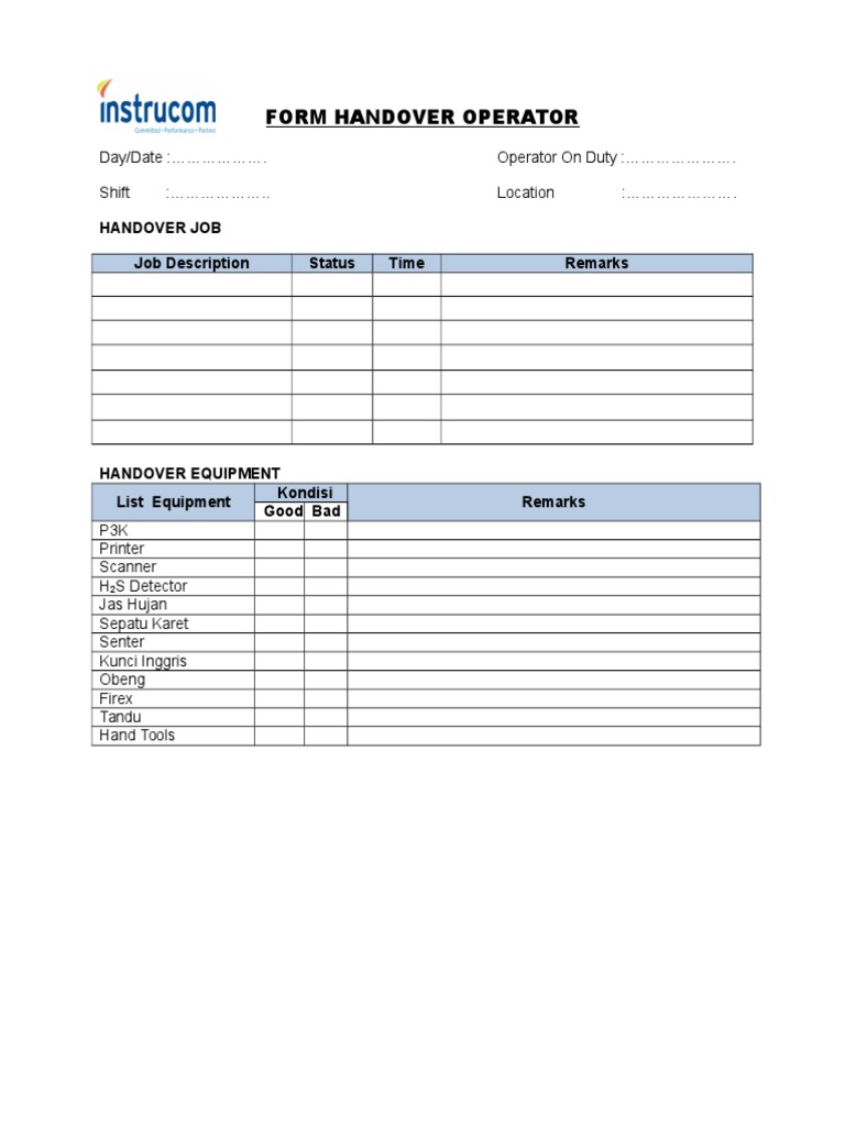 Form Handover Operator Shift Change | PDF