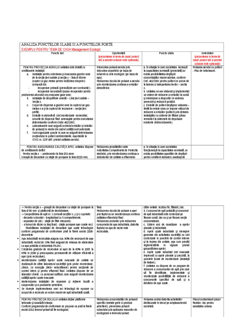 Analiza Punctelor Slabe Si A Punctelor Forte | PDF