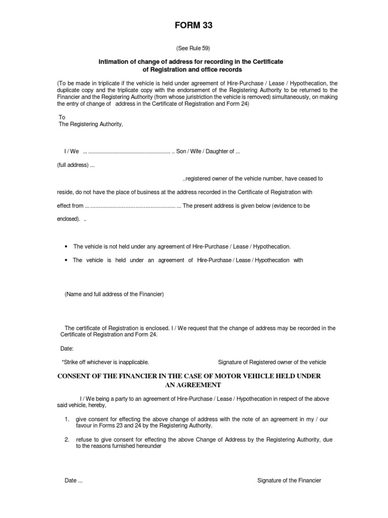 Form33 Change of Address RC Book | PDF | Civil Law (Common Law ...