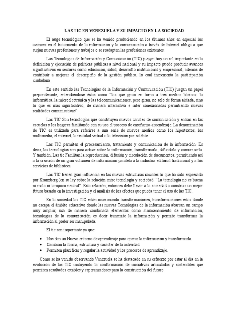 Impacto de las TIC en Venezuela | PDF | Tecnología de información y ...